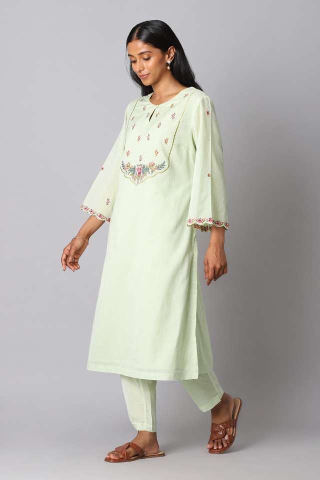 Light Green Viscose Embroidery Kurta Set thumbnail image number null