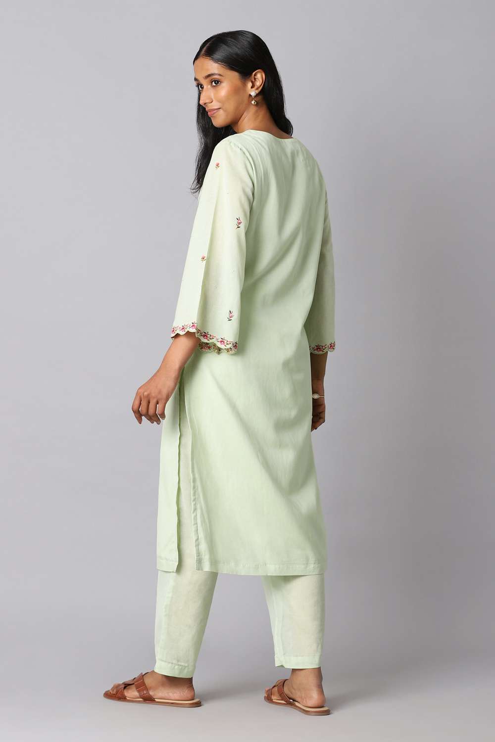 Light Green Viscose Embroidery Kurta Set image number null