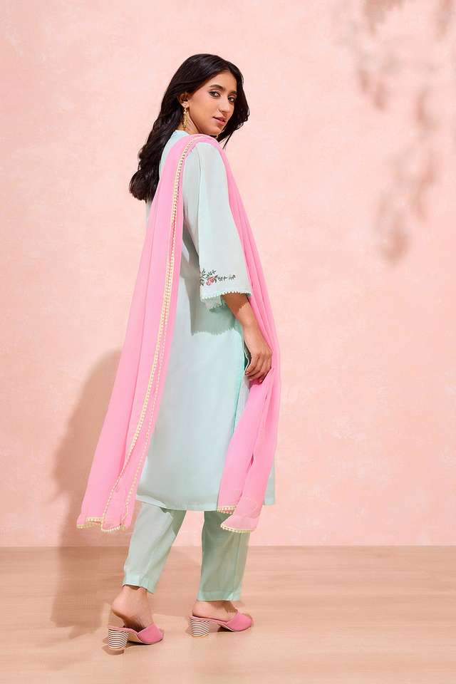Light Green Viscose Embroidered Kurta Set thumbnail image number null