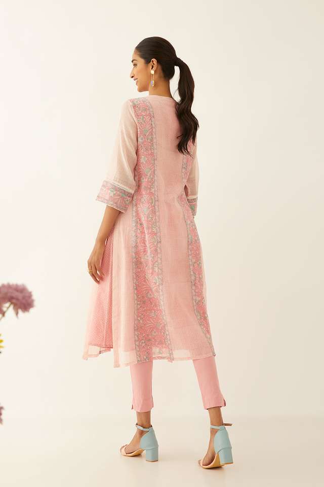 Light Pink Silk Cotton Block Printed Kurta with Jacket thumbnail image number null