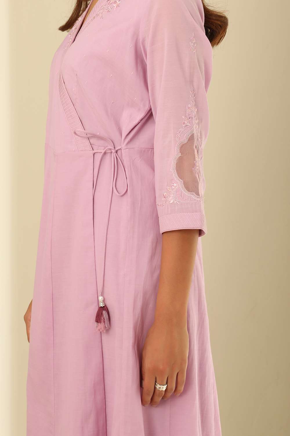 Lavender Embroidered Viscose Kurta Set image number null