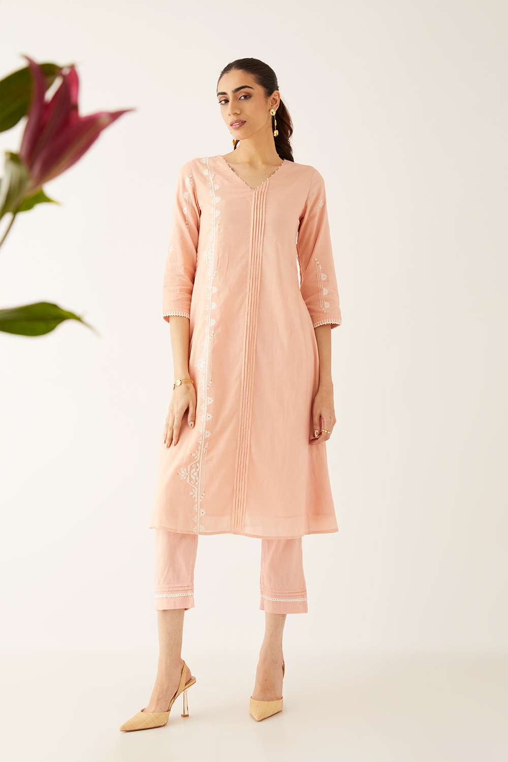 Light Pink Viscose Applique Kurta Set image number null