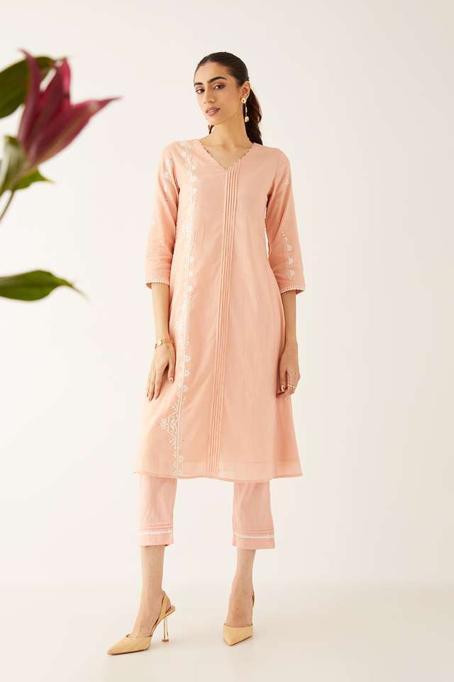 Light Pink Viscose Applique Kurta Set image number