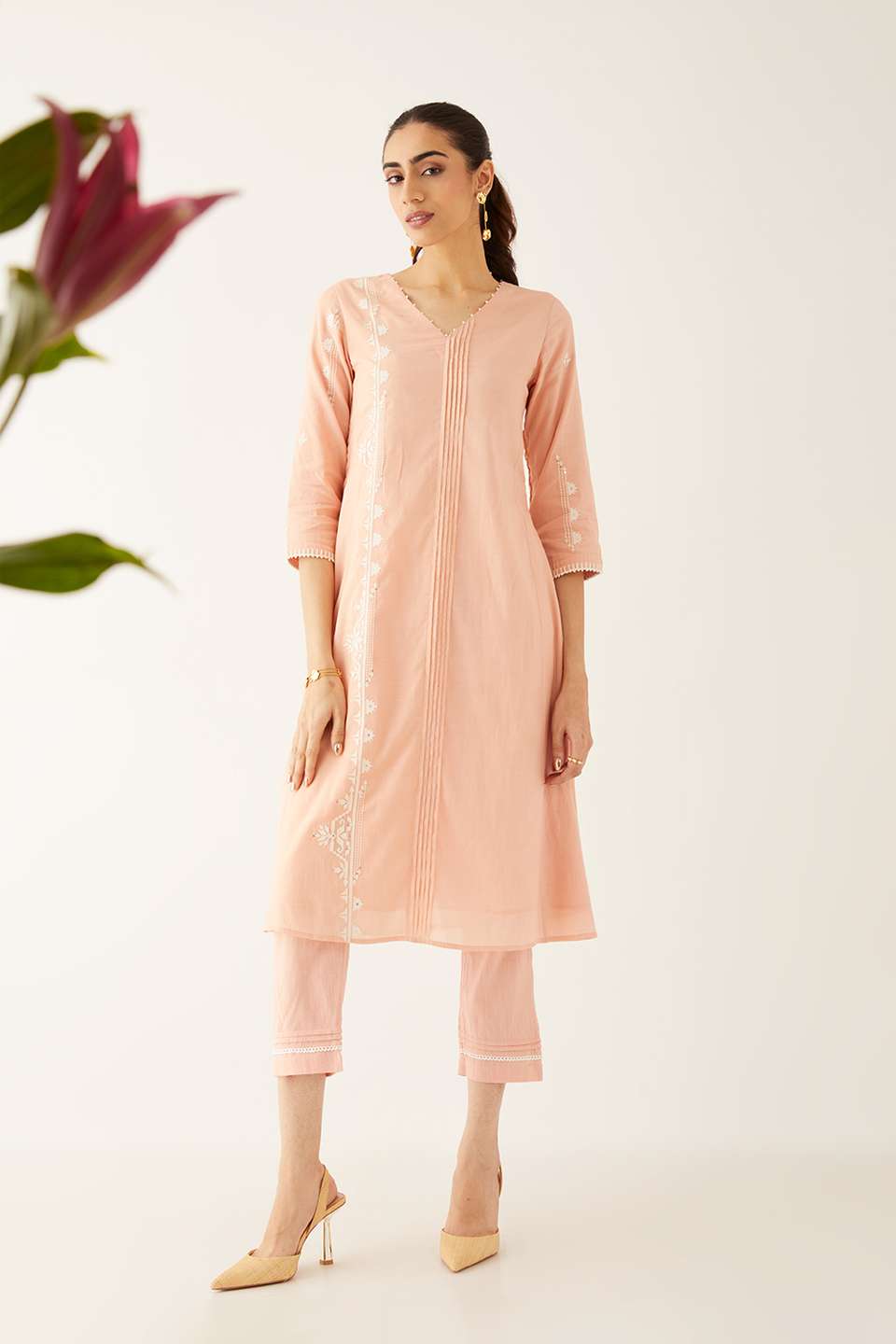 Light Pink Viscose Applique Kurta Set