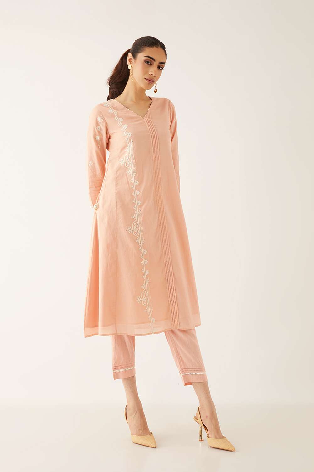 Light Pink Viscose Applique Kurta Set image number null