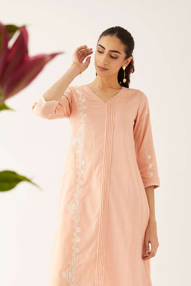 Light Pink Viscose Applique Kurta Set thumbnail image number null