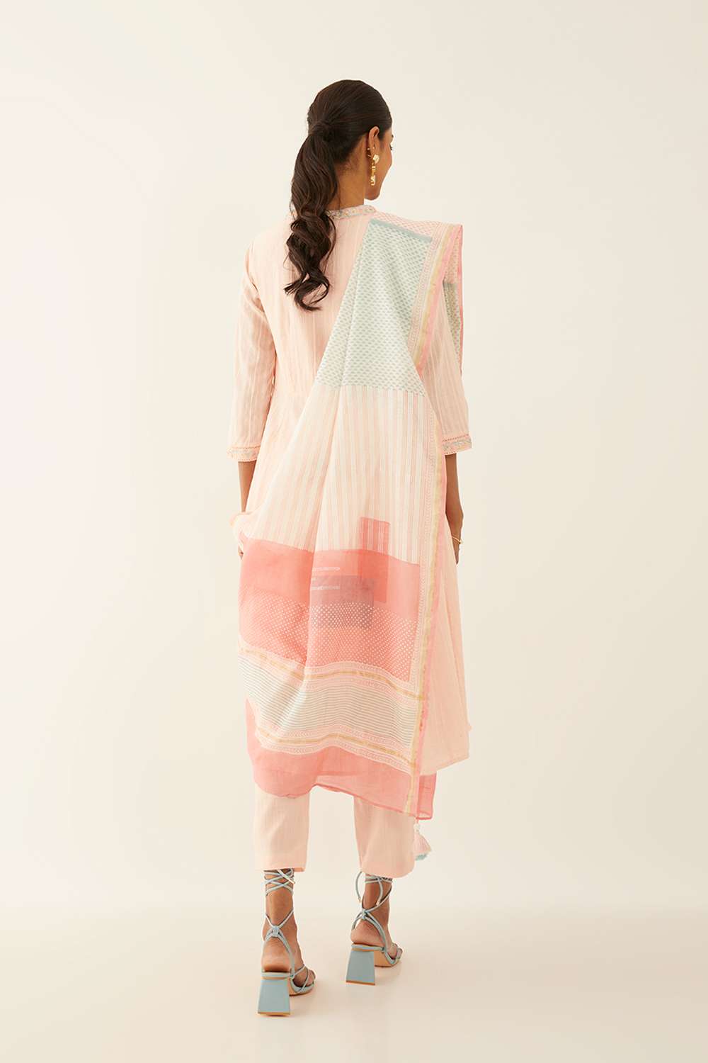 Light Pink Cotton Block Printed Kurta Set image number null