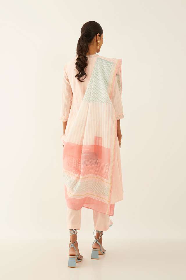 Light Pink Cotton Block Printed Kurta Set thumbnail image number null