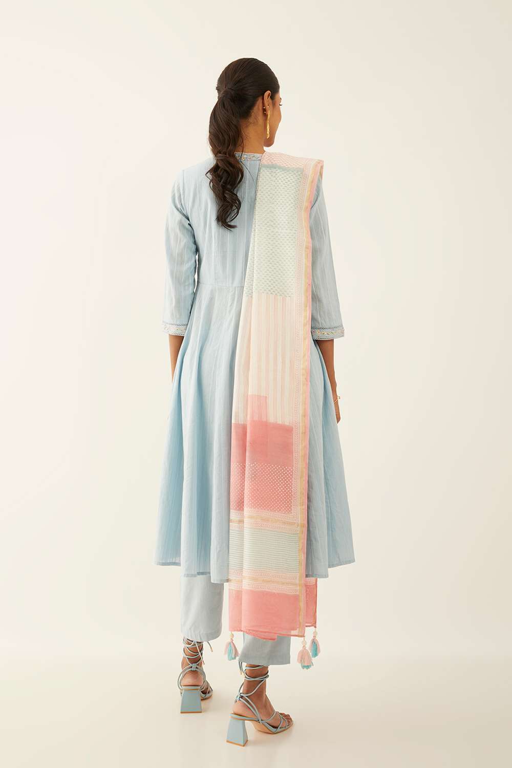 Light Blue Cotton Block Printed Kurta Set image number null