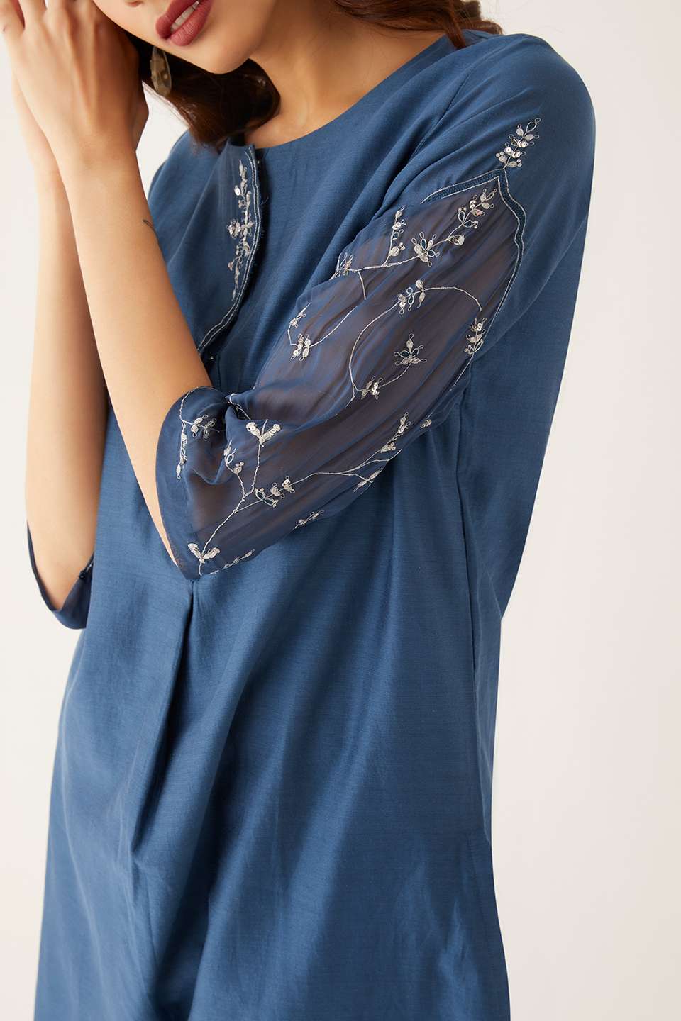Blue Silk Cotton Embroidered Kurta Set