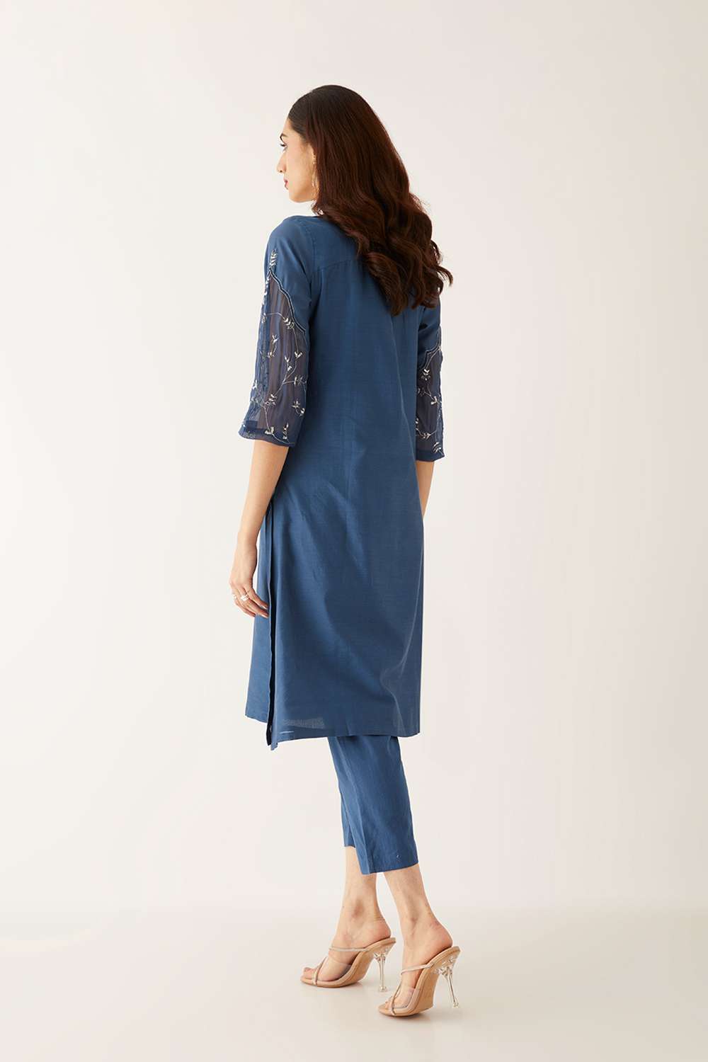 Blue Silk Cotton Embroidered Kurta Set image number null