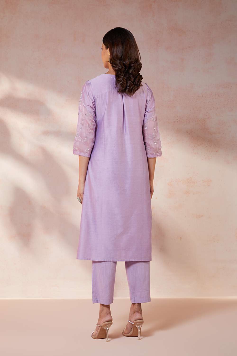 Violet Pure Silk Cotton Embroidered Kurta Set image number null