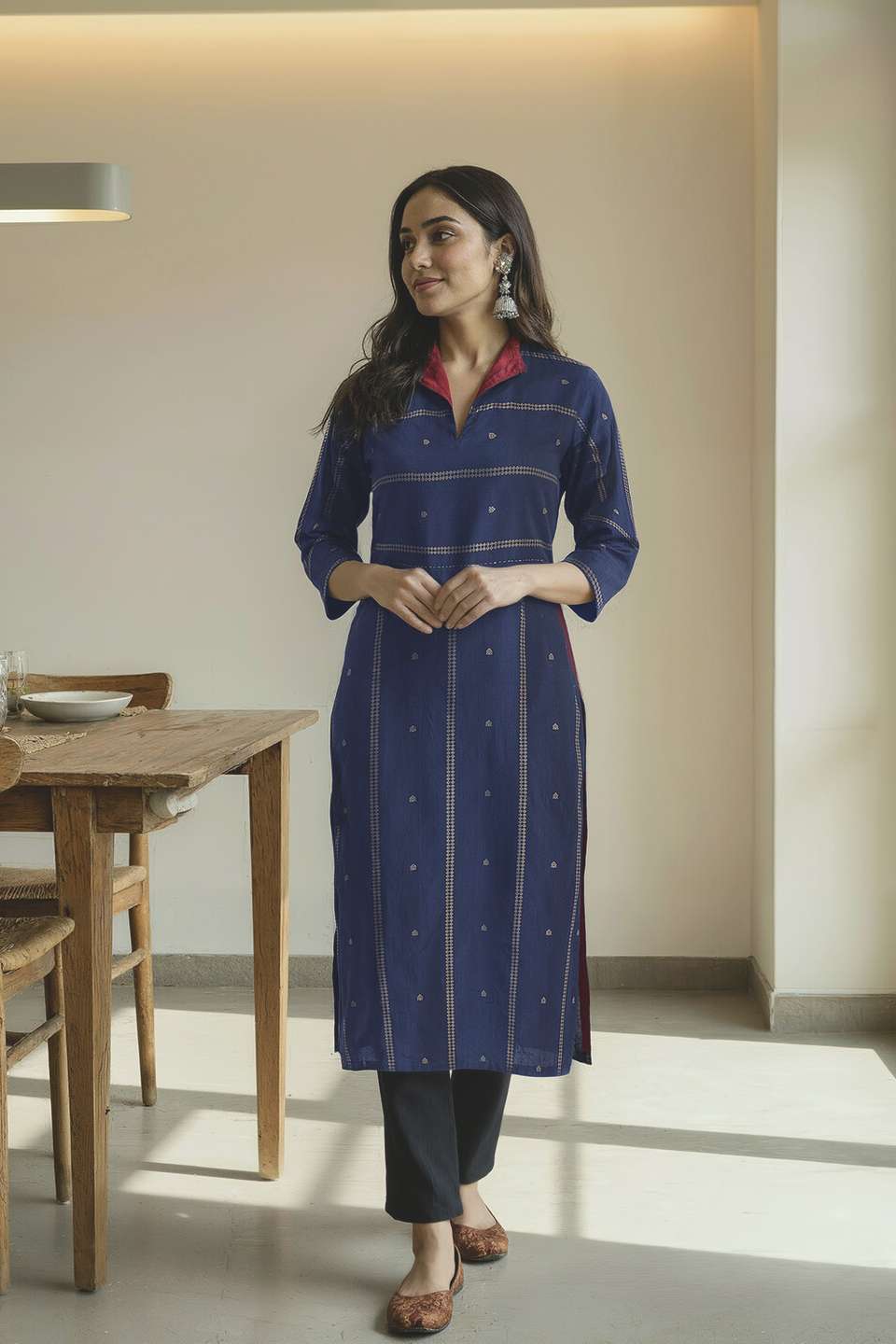 Dark Blue Pure Cotton Woven Kurta
