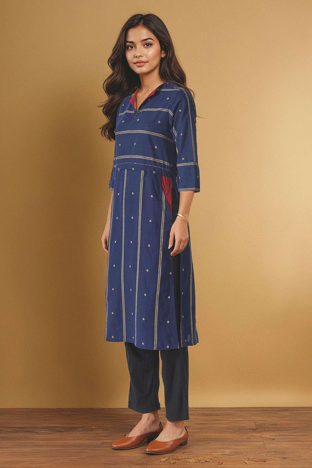 Dark Blue Pure Cotton Woven Kurta image number null