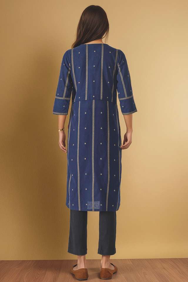 Dark Blue Pure Cotton Woven Kurta thumbnail image number null