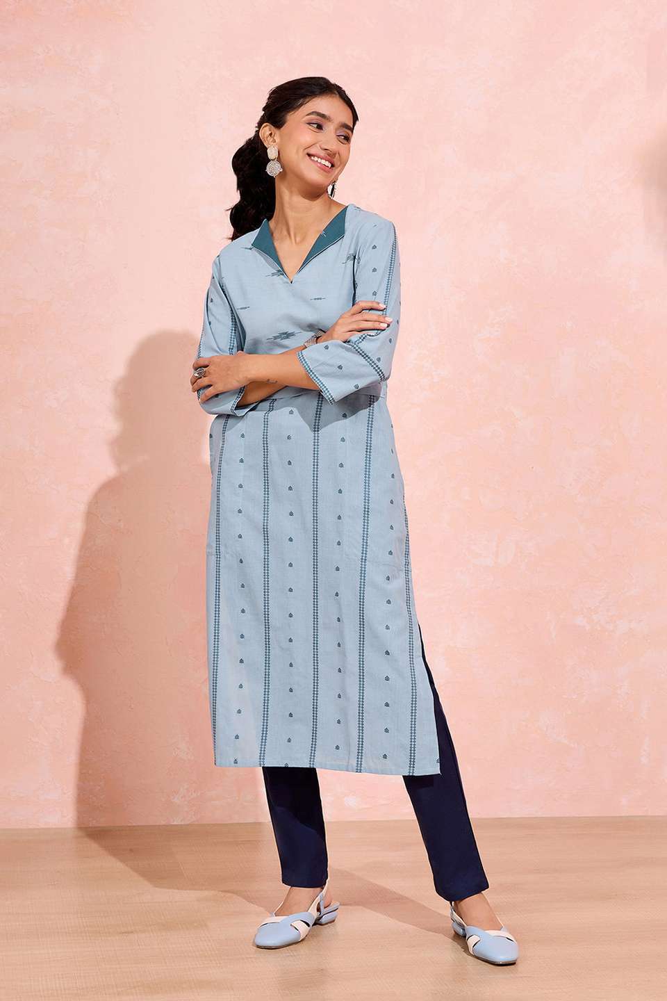 Light Blue Woven Pure Cotton Kurta