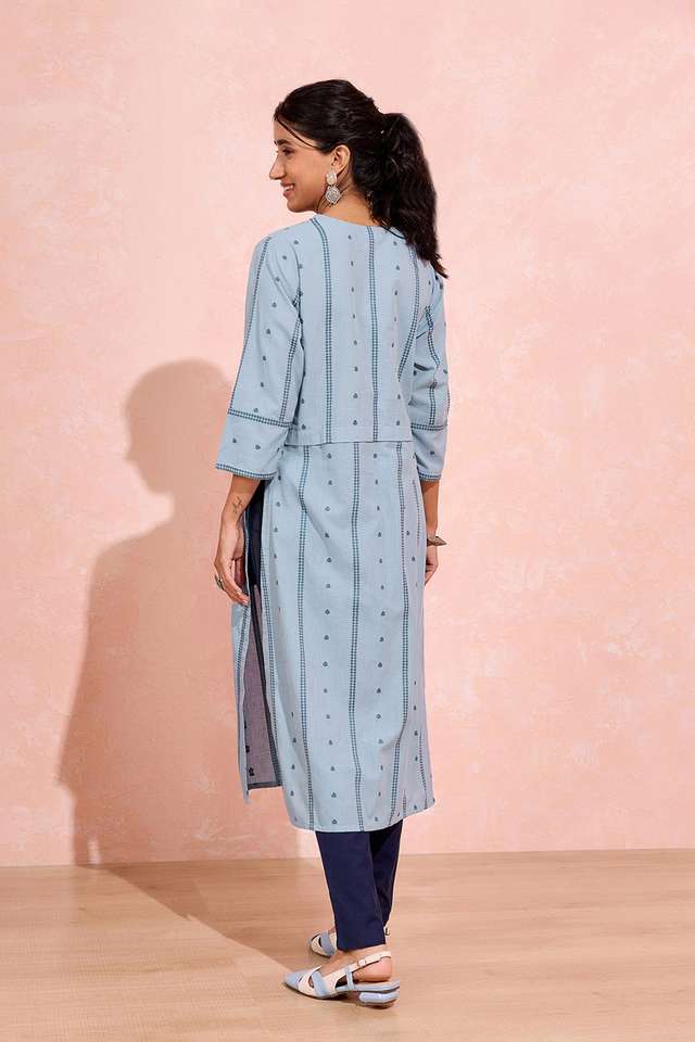 Light Blue Woven Pure Cotton Kurta thumbnail image number null