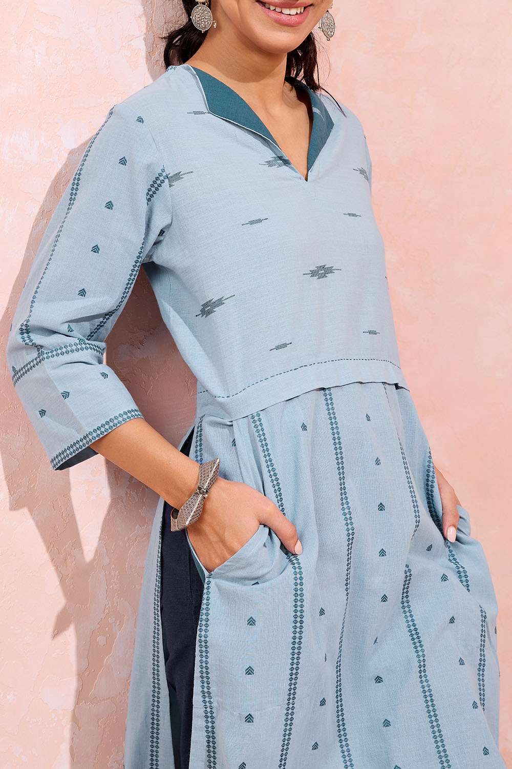 Light Blue Woven Pure Cotton Kurta image number null