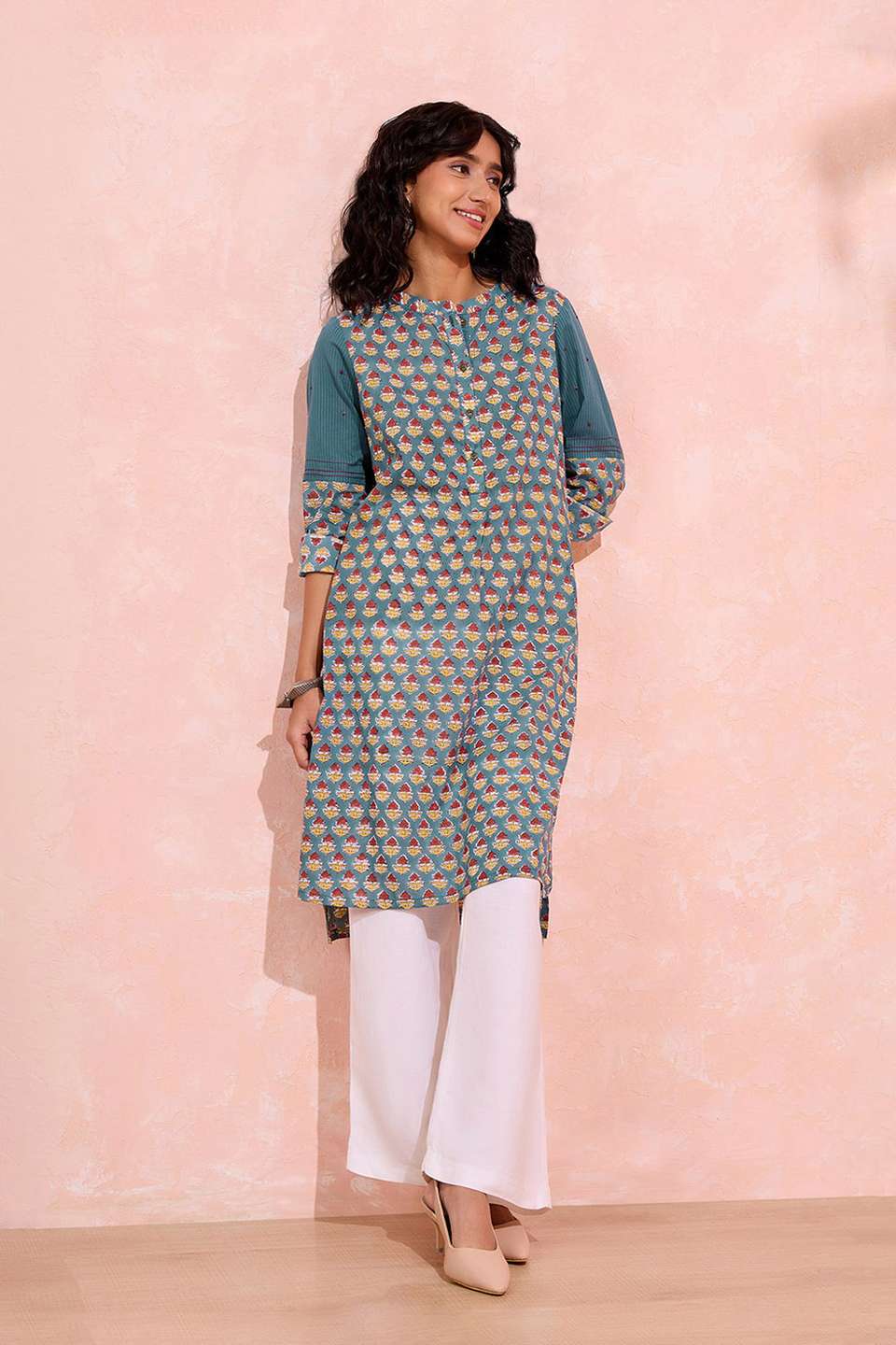 Blue Pure Cotton Printed Sanganeri Kurta