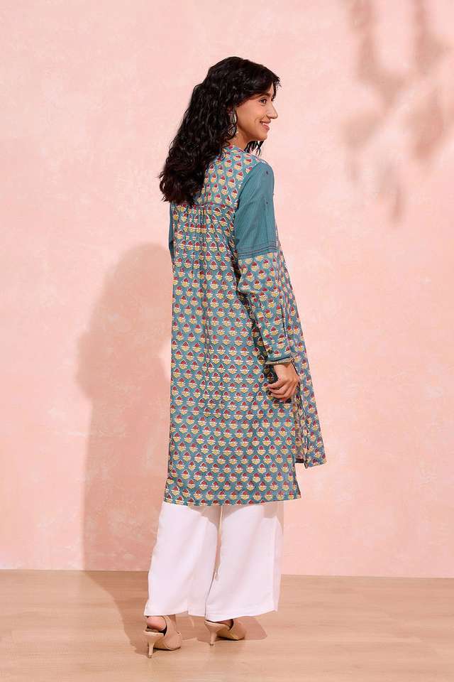 Blue Pure Cotton Printed Sanganeri Kurta thumbnail image number null
