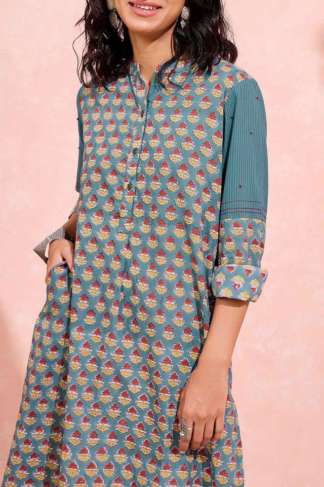 Blue Pure Cotton Printed Sanganeri Kurta thumbnail image number null
