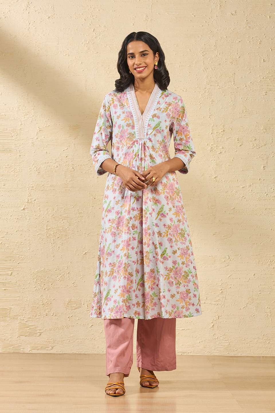 Light Blue Pure Cotton Printed Sanganeri Kurta