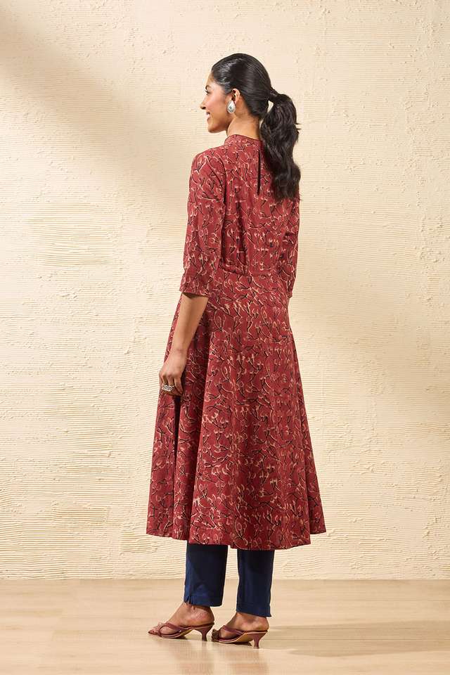 Red Block Printed Kalamkari Pure Cotton Kurta thumbnail image number null