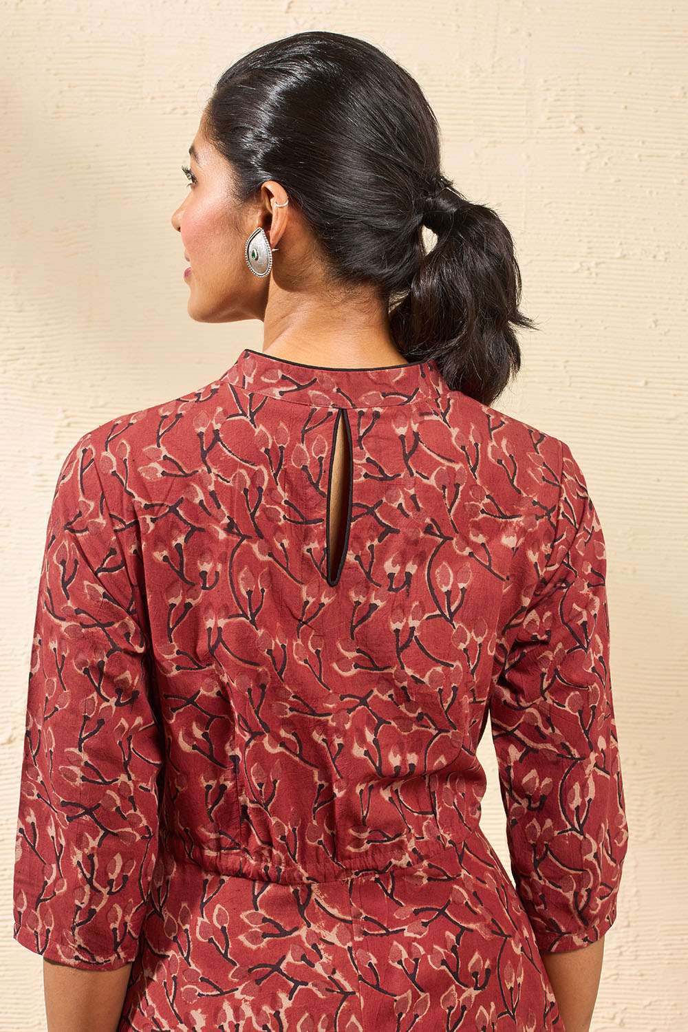 Red Block Printed Kalamkari Pure Cotton Kurta image number null