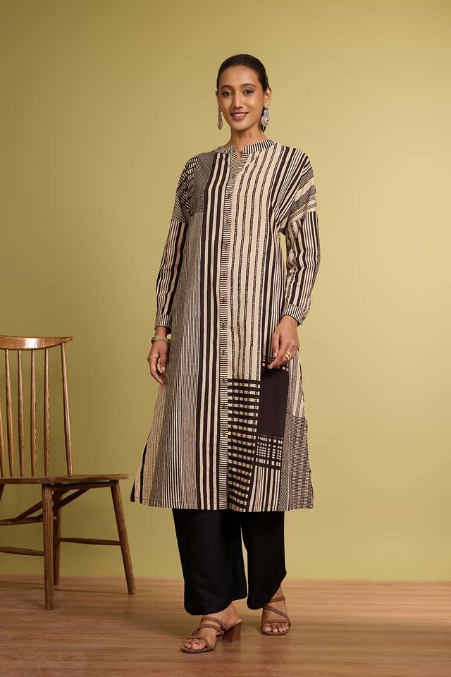 Black Bagru Block Printed Pure Cotton Kurta thumbnail image number null