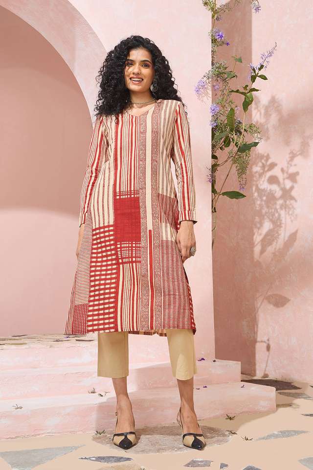 Red Bagru Block Printed Pure Cotton Kurta image number