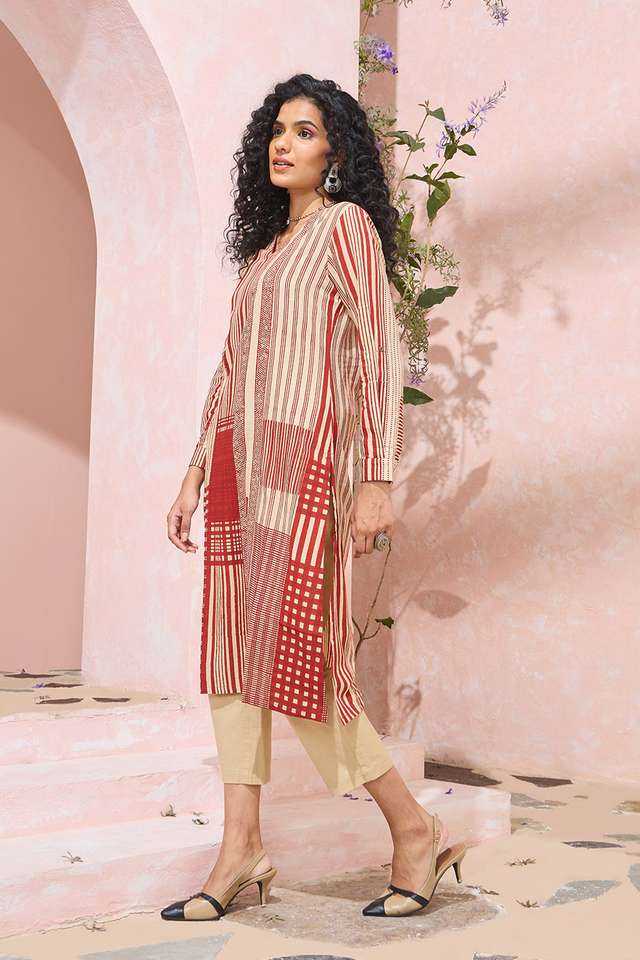 Red Bagru Block Printed Pure Cotton Kurta thumbnail image number null