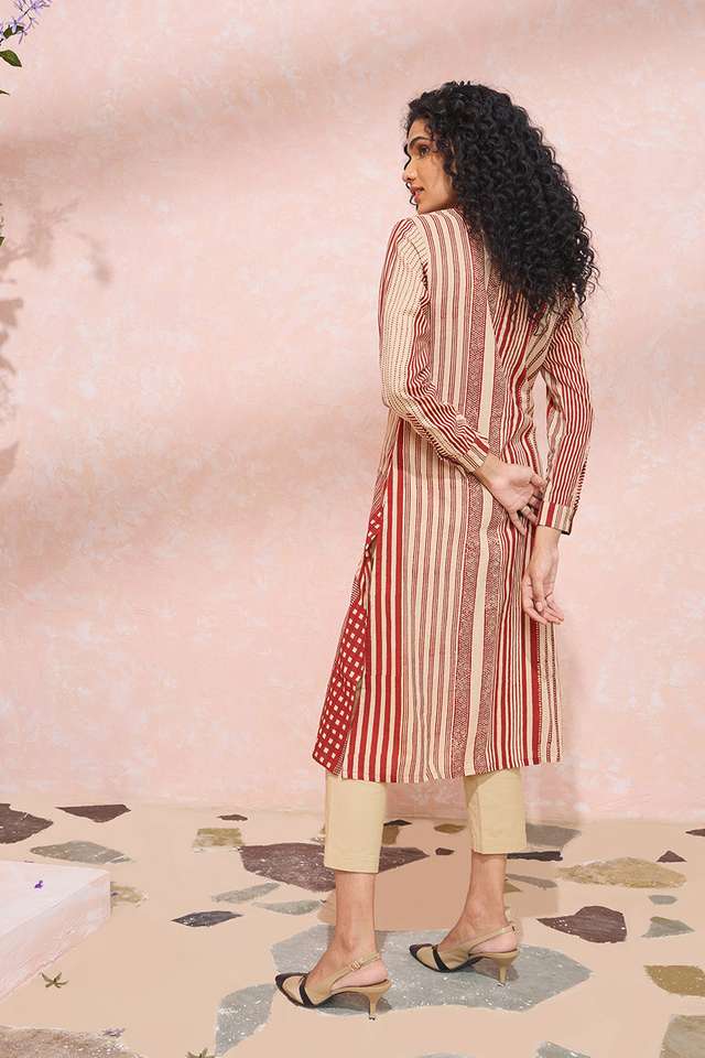 Red Bagru Block Printed Pure Cotton Kurta thumbnail image number null
