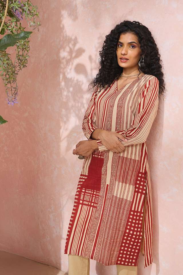 Red Bagru Block Printed Pure Cotton Kurta thumbnail image number null