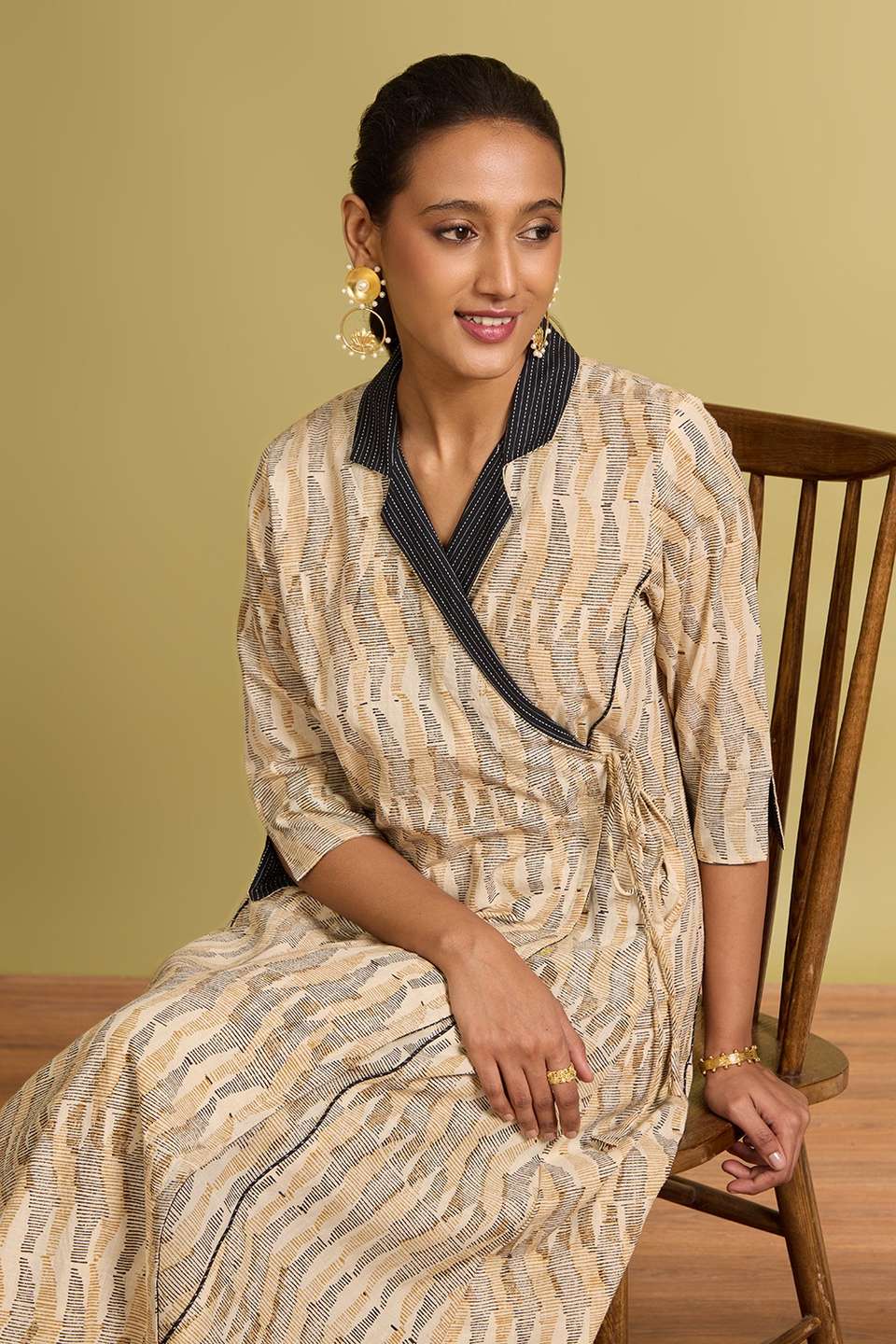 Yellow Block Printed Pure Cotton Kurta