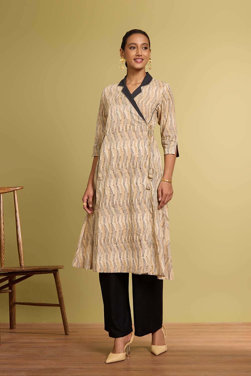 Yellow Block Printed Pure Cotton Kurta image number null