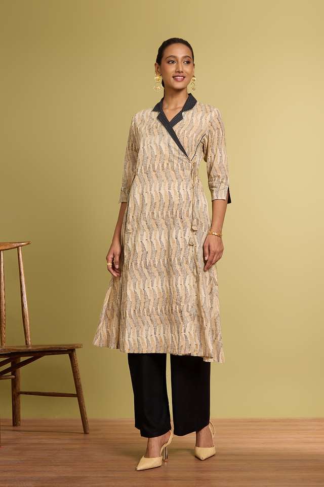 Yellow Block Printed Pure Cotton Kurta thumbnail image number null