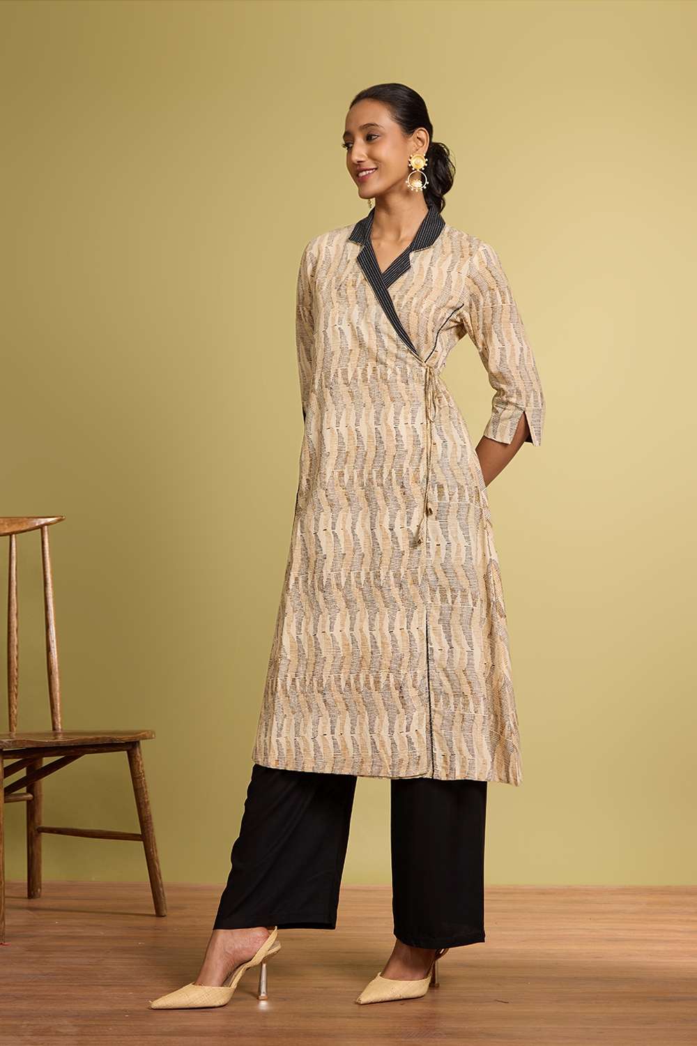 Yellow Block Printed Pure Cotton Kurta image number null
