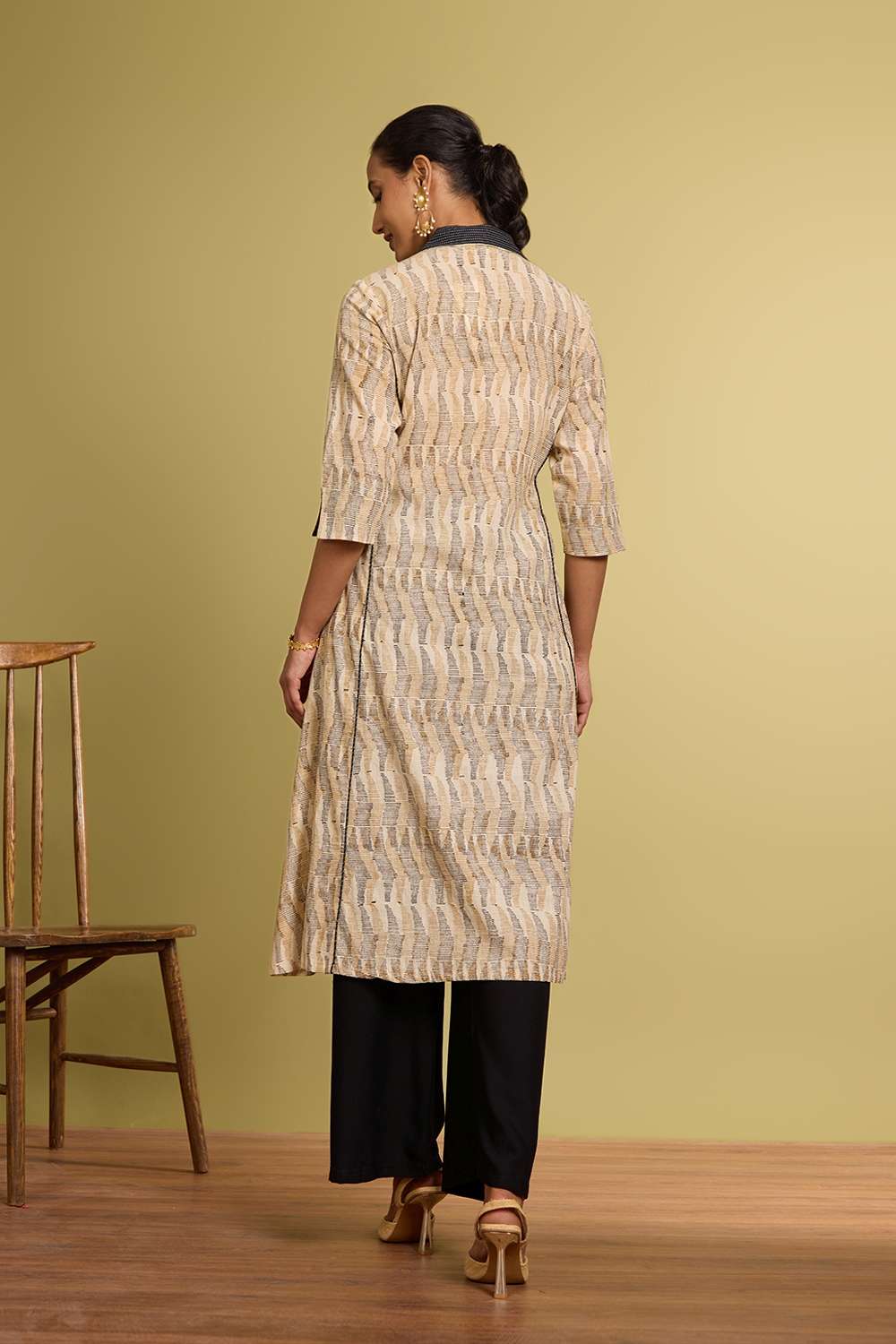 Yellow Block Printed Pure Cotton Kurta image number null