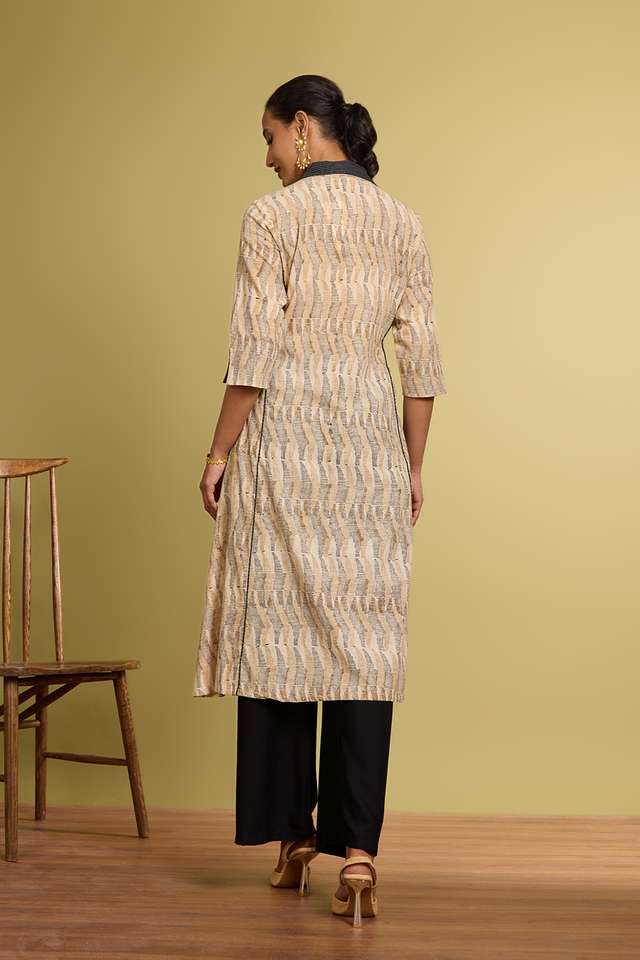 Yellow Block Printed Pure Cotton Kurta thumbnail image number null