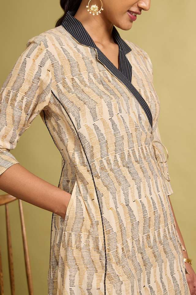 Yellow Block Printed Pure Cotton Kurta thumbnail image number null