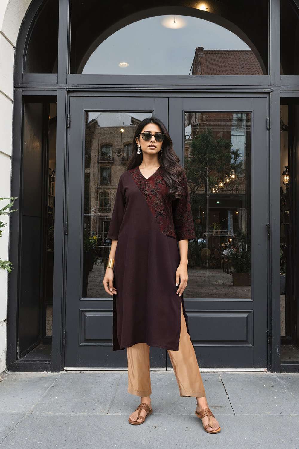 Black Pure Cotton Ajrakh Kurta image number null