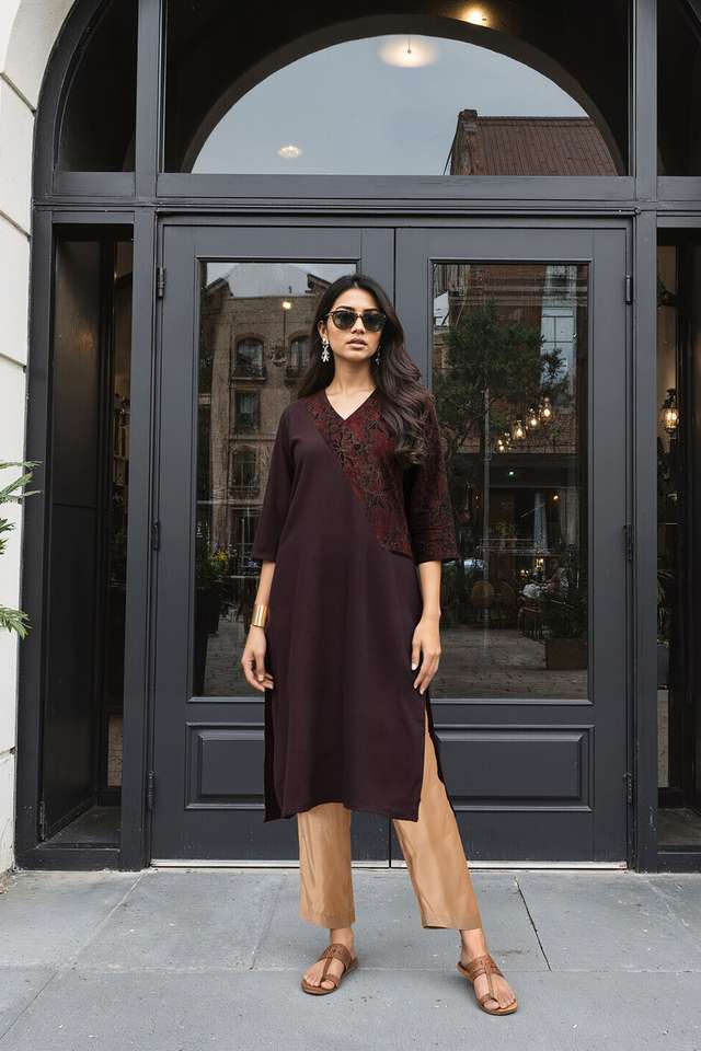 Black Pure Cotton Ajrakh Kurta image number