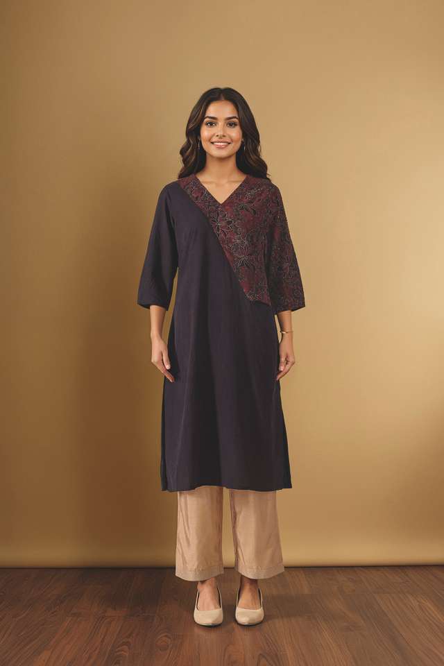Black Pure Cotton Ajrakh Kurta thumbnail image number null