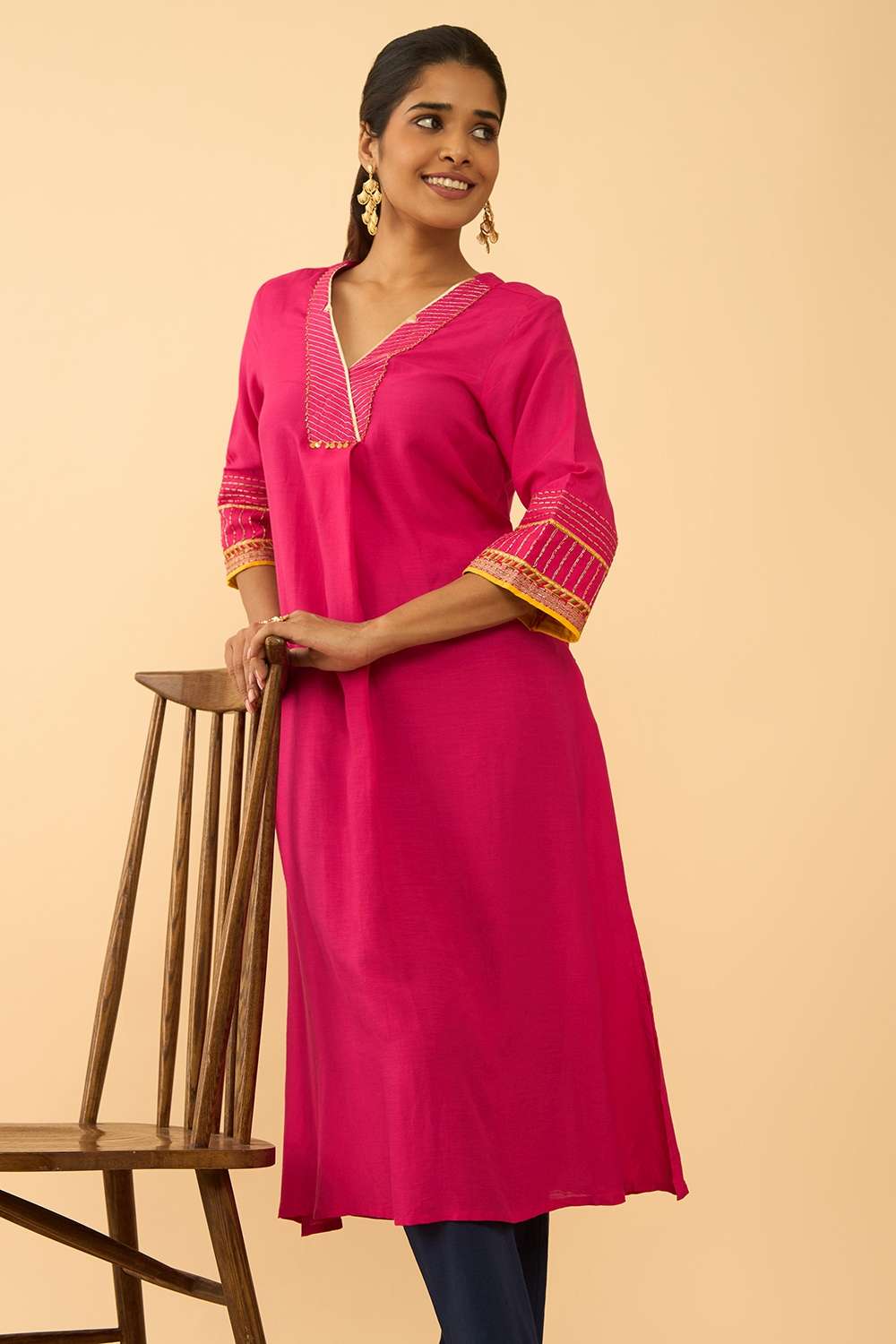 Pink Viscose Embroidered Kurta image number null