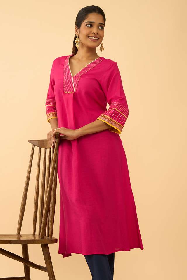 Pink Viscose Embroidered Kurta image number