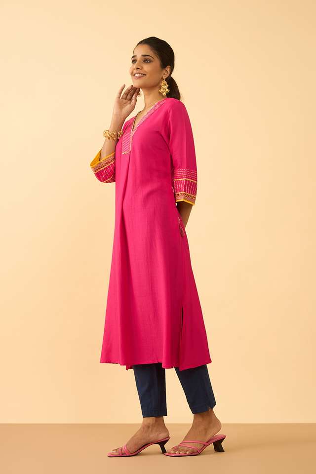 Pink Viscose Embroidered Kurta thumbnail image number null