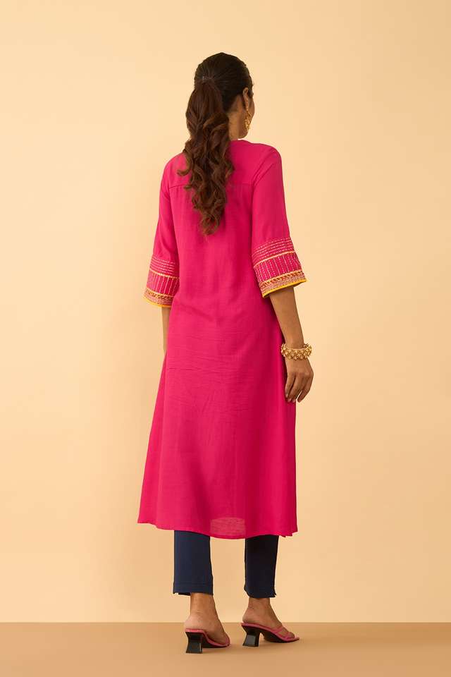 Pink Viscose Embroidered Kurta thumbnail image number null
