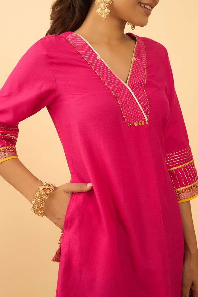 Pink Viscose Embroidered Kurta thumbnail image number null