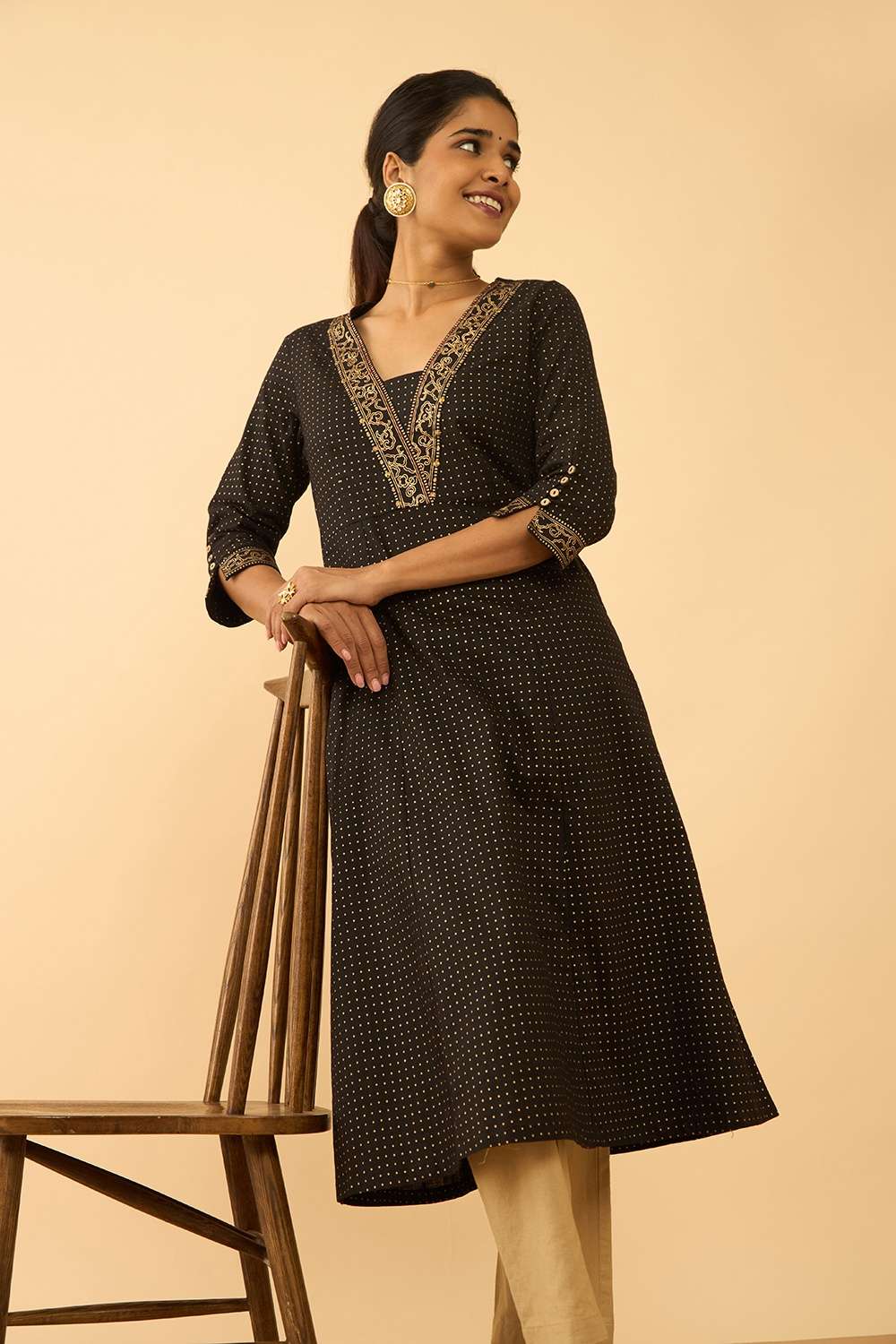 Black Screen Printed Pure Cotton Kurta image number null