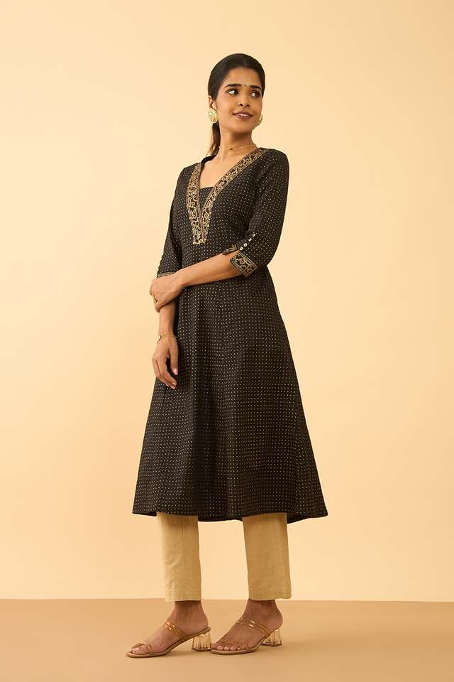 Black Screen Printed Pure Cotton Kurta thumbnail image number null